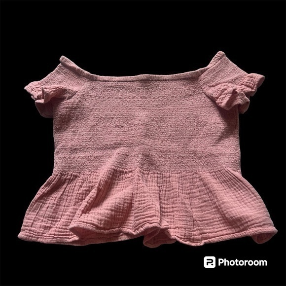 American Eagle light pink off the shoulder peplum blouse shirt - Picture 1 of 6